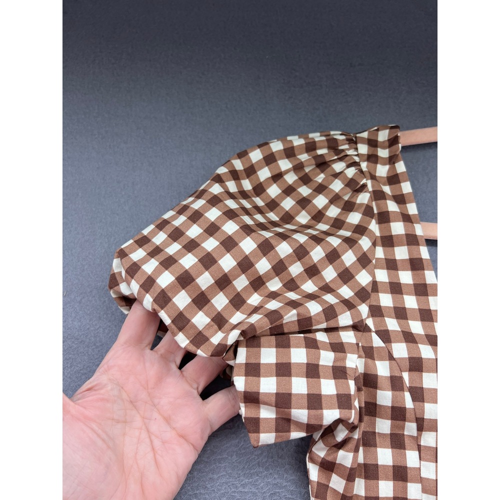 Show me your Mumu Dress Womens Sz S Mia Midi Dress Brown Gingham Cottage - Picture 5 of 11